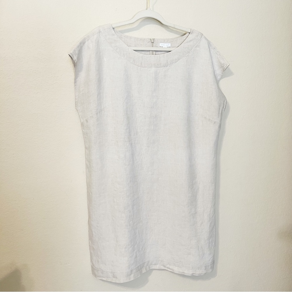 J. Jill Love Linen Neutral Cream Scoop Neck Linen Dress